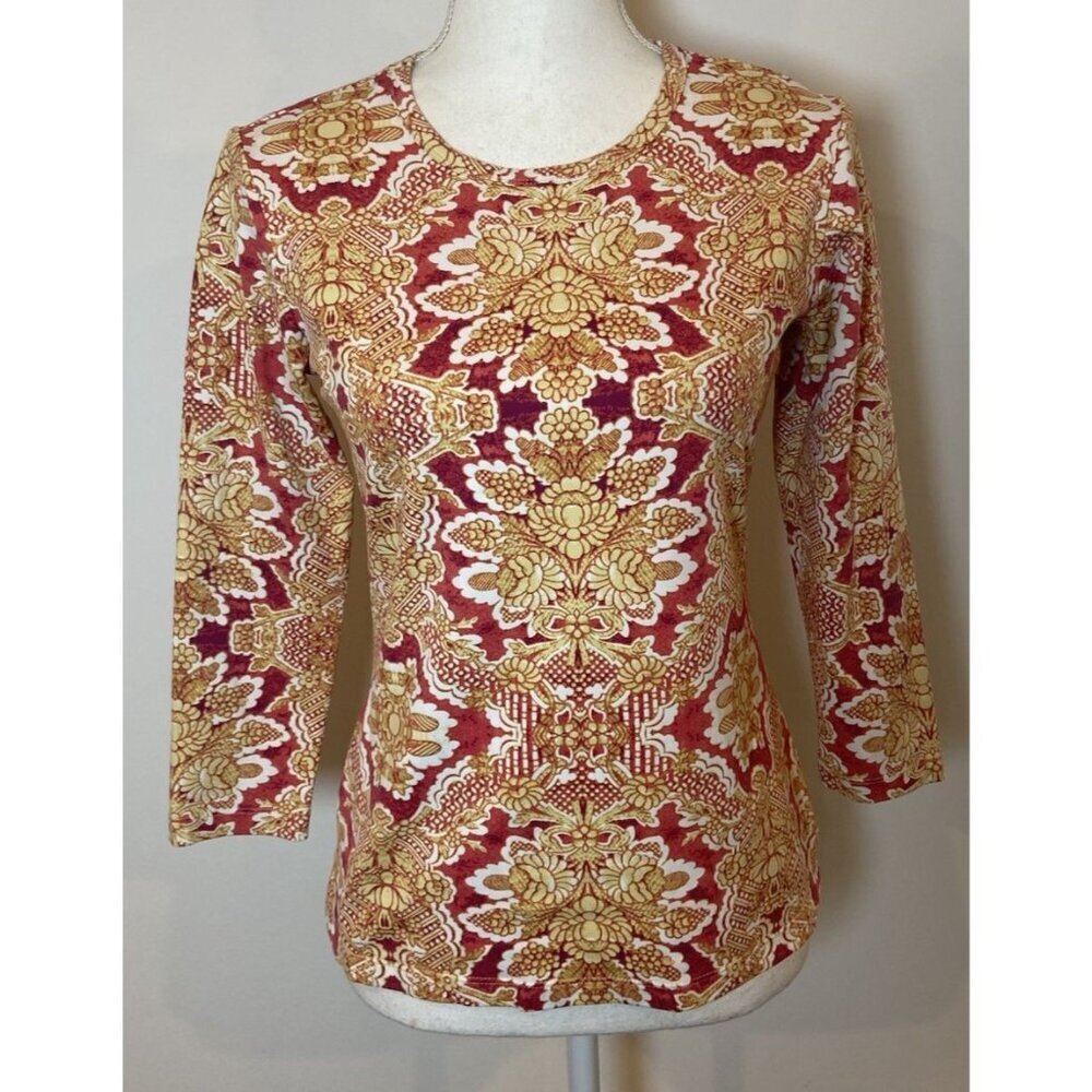 J.McLaughlin Shirt Catalina Cloth 3/4 Sleeve Pink Tan Size Extra Small XS